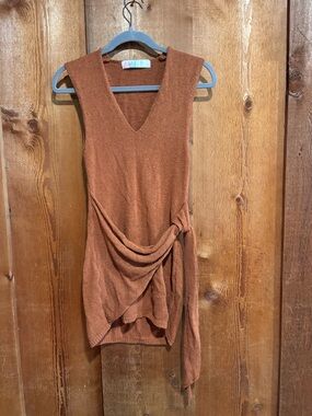 Free People FP Beach Rust Brown Boucle Knit V-Neck Side Tie Mini Dress Boho XS